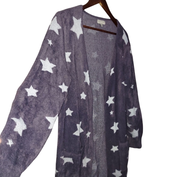Simply Southern Star Print Fuzzy Open Front Cardigan Sweater - Picture 2 of 5